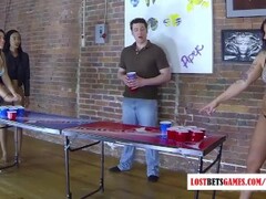 4 Beautiful girls play a game of strip beer pong Thumb