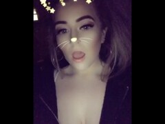 Whore (Amelia Skye) tit fucks and sucks cock outdoors on Snapchat Thumb