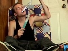 Crafty twink Billy plays with cock after bubbles Thumb
