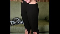 Photoshoot with Hazel Ash modeling a shiney button down with yoga pants / leggings Thumb