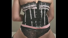 Sissy in corset and chastity fucks big pink dildo hard rides dildos Thumb