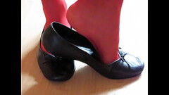 black leather sabrinas and red stockings - shoeplay by Isabelle-Sandrine Thumb