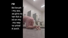 Chub slave licks urinal with toilet brush up ass Thumb