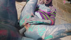 Tattooed girl with pierced pussy gets ANAL fucked outdoors Thumb