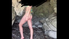 Spanish slut in thong bikini posing at beach Thumb