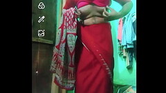 Indian gay Crossdresser Gaurisissy xxx nude in red saree showing his bra and boobs Thumb