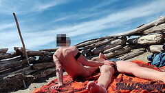 Fingering wet pussy on public beach and gets caught and interrupted by voyeur - MissCreamy Thumb