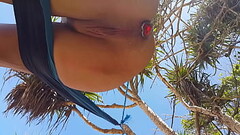 Body fruit paint n Butt plug flashing on Oceanic Beach Thumb