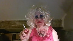 Sissy cum dumpster, Sarah Millward, smokes, wanks, inserts 8 inch, black dildo - what a total fag sl Thumb