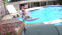 ALLY ANN Sexy Blonde Cutie Poolside Huge Cock Deepthroat Blowjob and Cum Facial Thumb