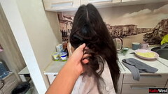 Fucked and cum on neighbor&#039_s pussy while she was cooking dinner Thumb