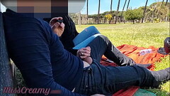 French Teacher Handjob Amateur on public park to student with Cumshot - MissCreamy Thumb