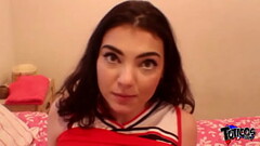 Sexy cheerleader gets caught masturbating and sucks a fat BBC Thumb