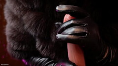 FREE video: handjob in leather gloves and fur and &quot_cum inside me&quot_ invitation (Arya Grander Thumb