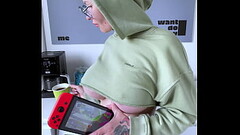 jerk my pussy, play nintendo switch and drink coffee, bald tattooed girl Thumb