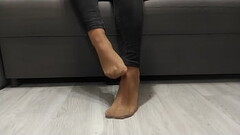 Monika Nylon shows her legs in nude nylon socks after a whole day of wearing Thumb