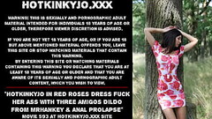 Hotkinkyjo in red roses dress fuck her ass with three amigos dildo from mrhankey &amp_ anal prolapse Thumb